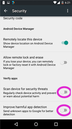 Disable harmful app detection