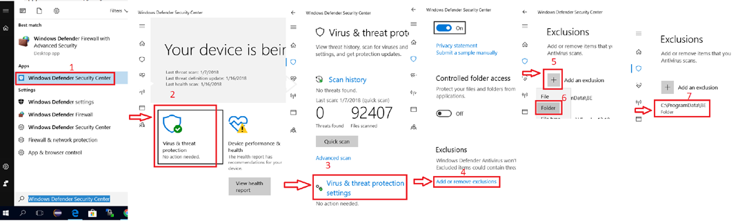 Windows Defender exclusion